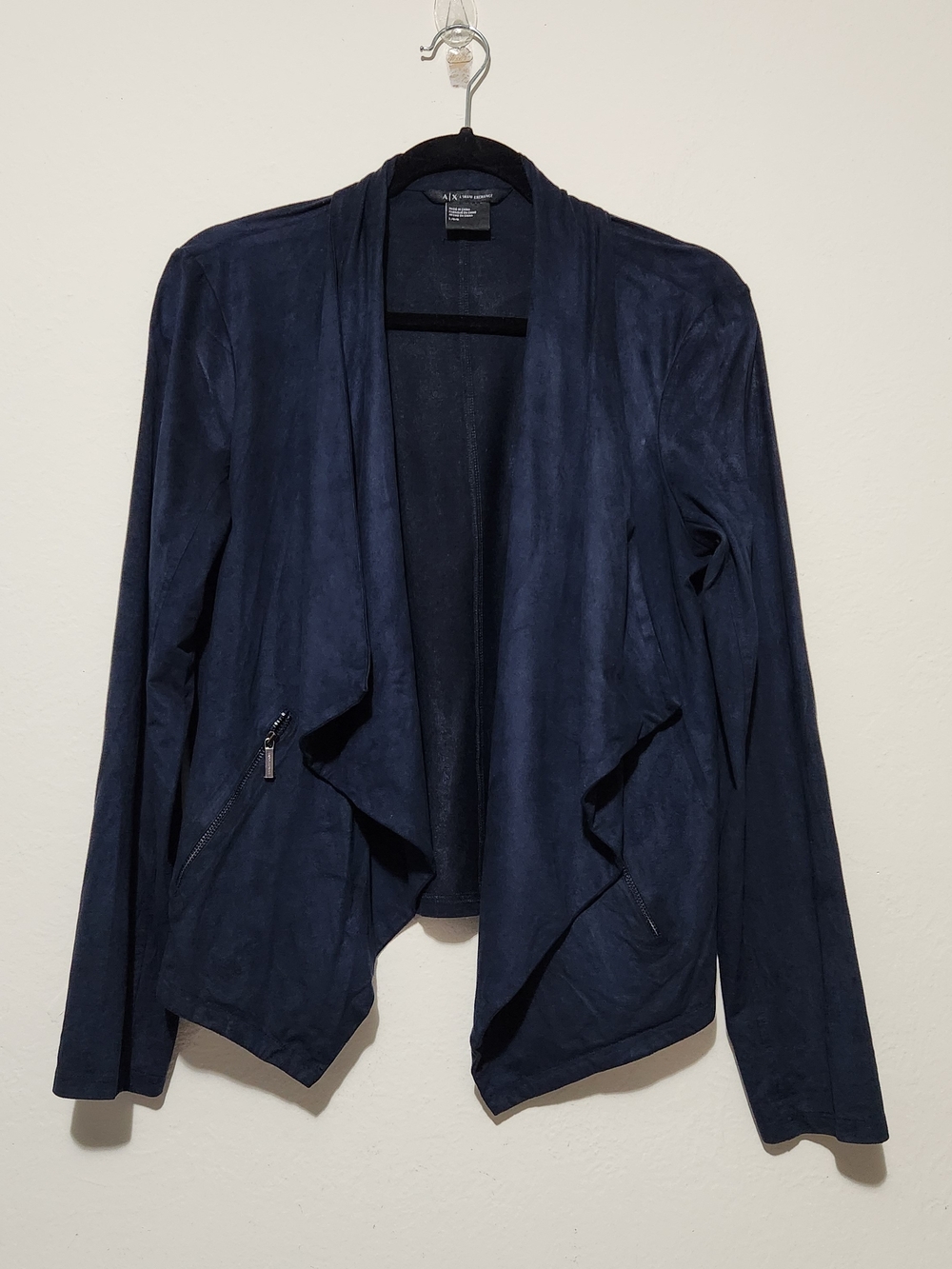 Vegan Suede Cardigan Drip Open Front Zippered Pockets Minimalist Old Money Large
